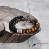 TCC™ Natural Tiger Eye & Matt Agate Stone Stainless Steel Goodluck Charm Bracelet